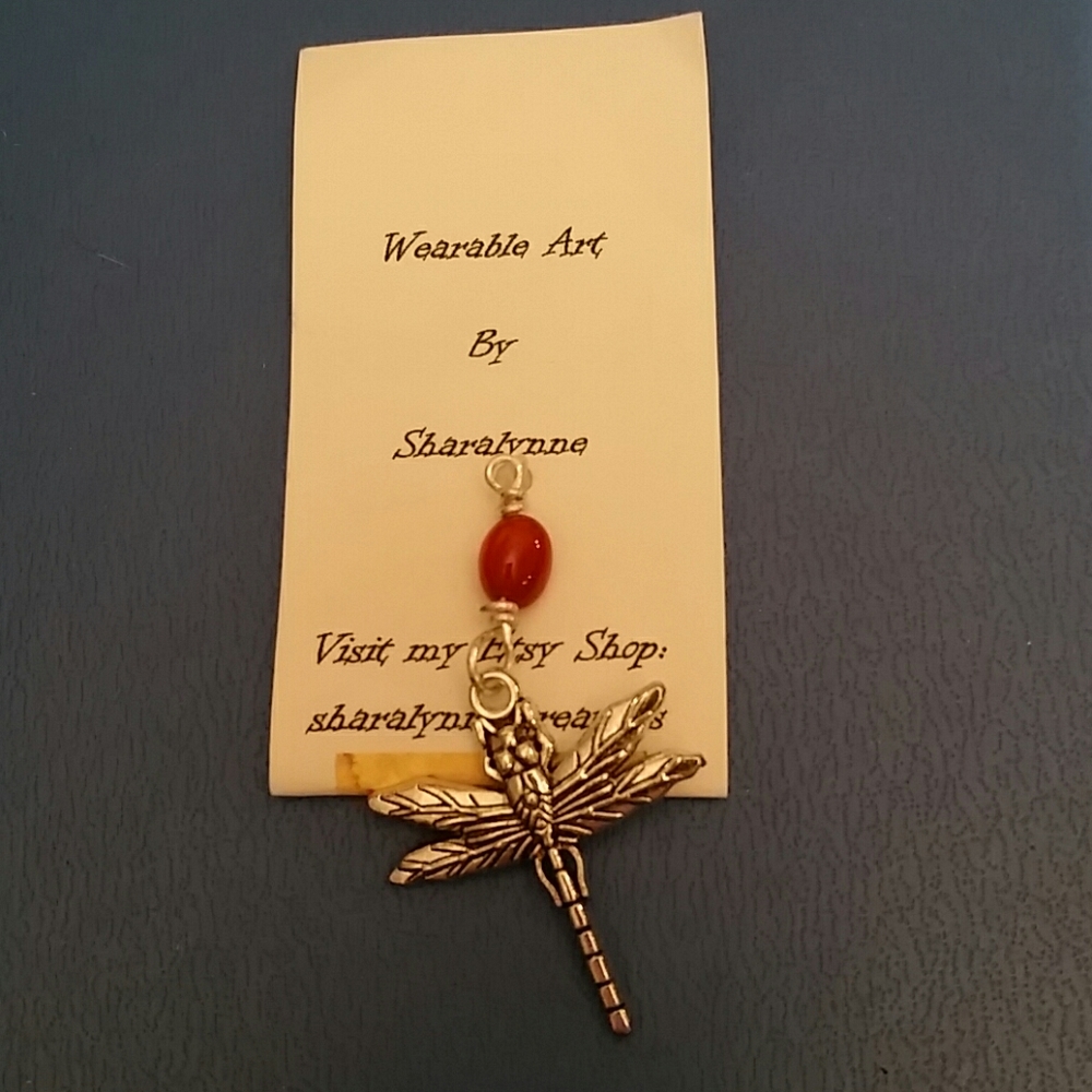 Handmade Silver Dragonfly with Real Baltic Amber Bead pendant